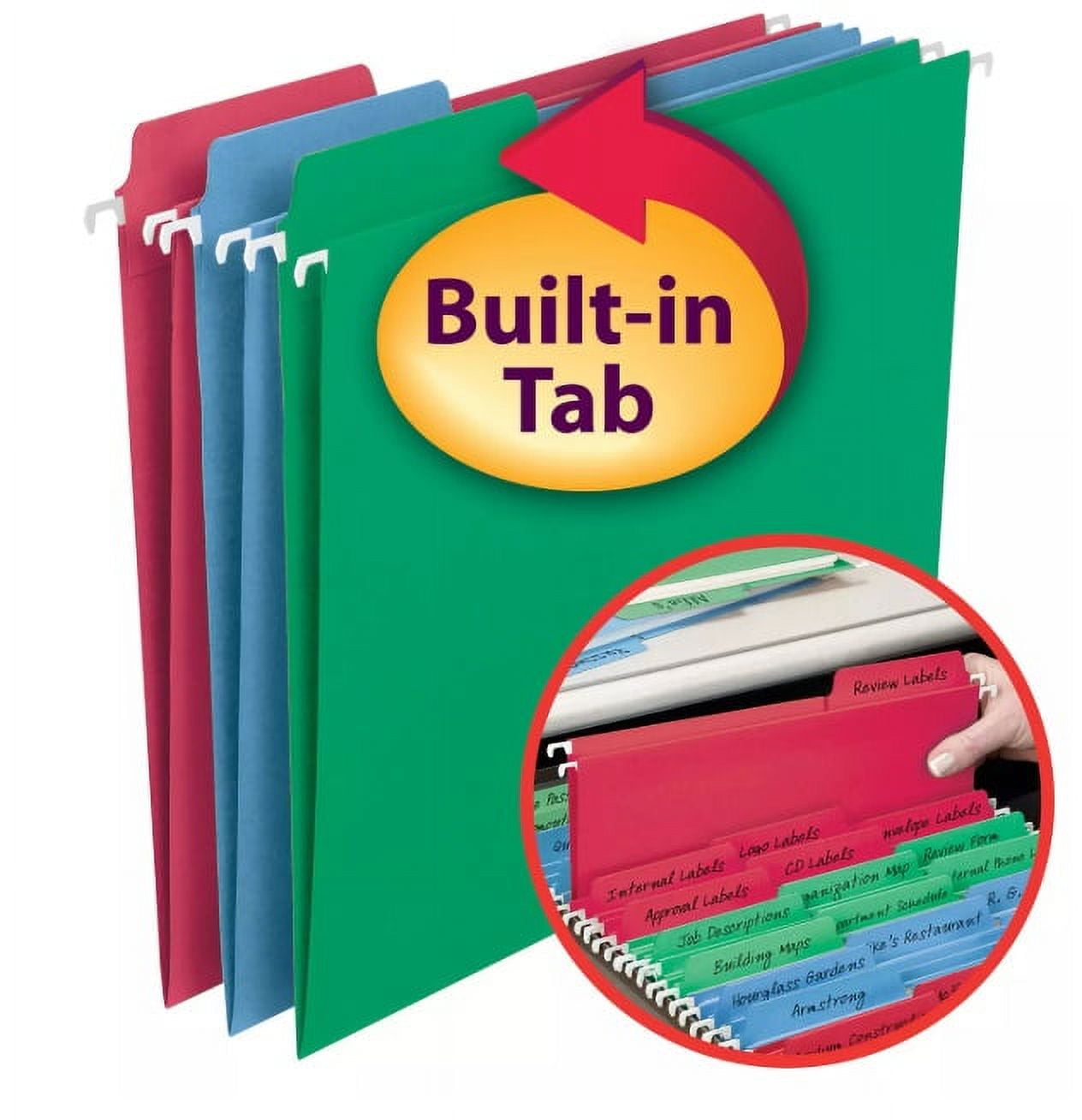 Smead 64086 1/3 Cut Assorted Position FasTab Hanging File Folder