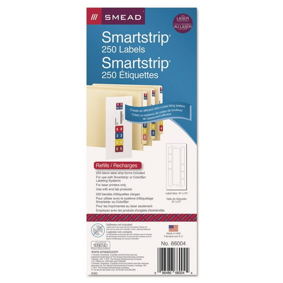 Smead Color-Coded Smartstrip Refill Label Forms Laser Printer Assorted 250/Pack