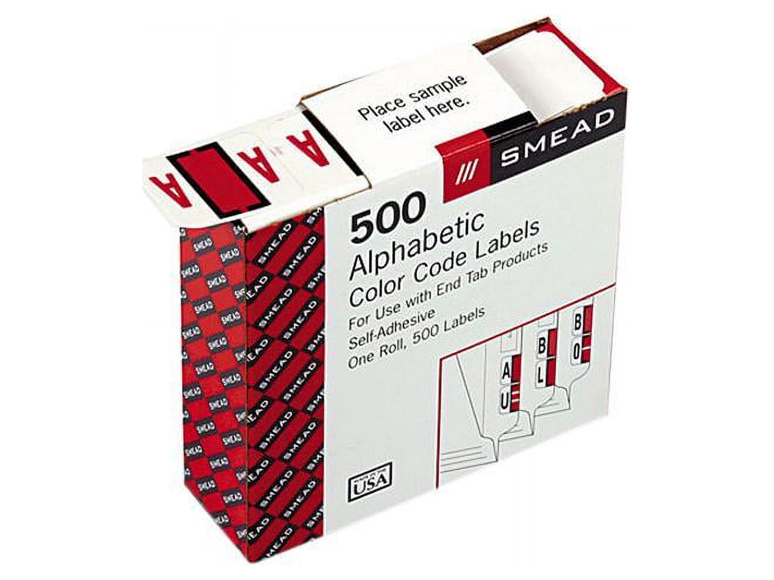 Smead 67071 A-Z Color-Coded Bar-Style End Tab Labels, Letter A, Red, 500/Roll - image 1 of 3