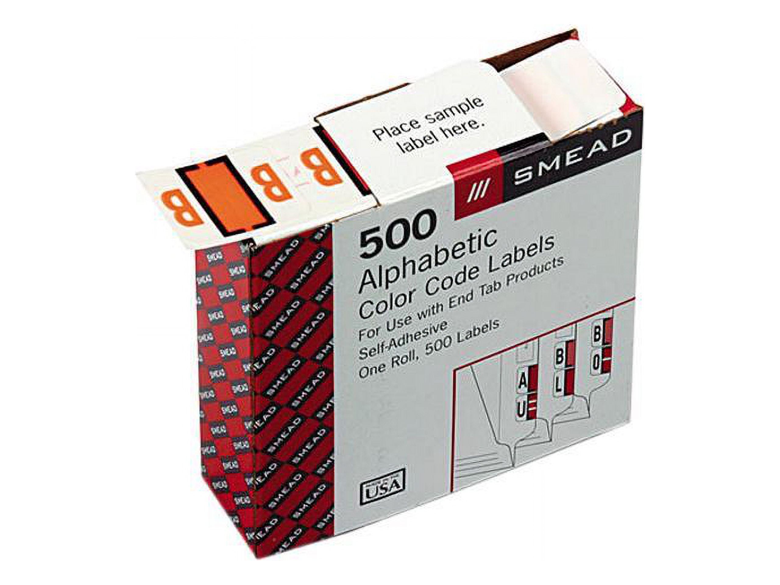Smead 67072 A-Z Color-Coded Bar-Style End Tab Labels, Letter B, Light Orange, 500/Roll - image 1 of 3