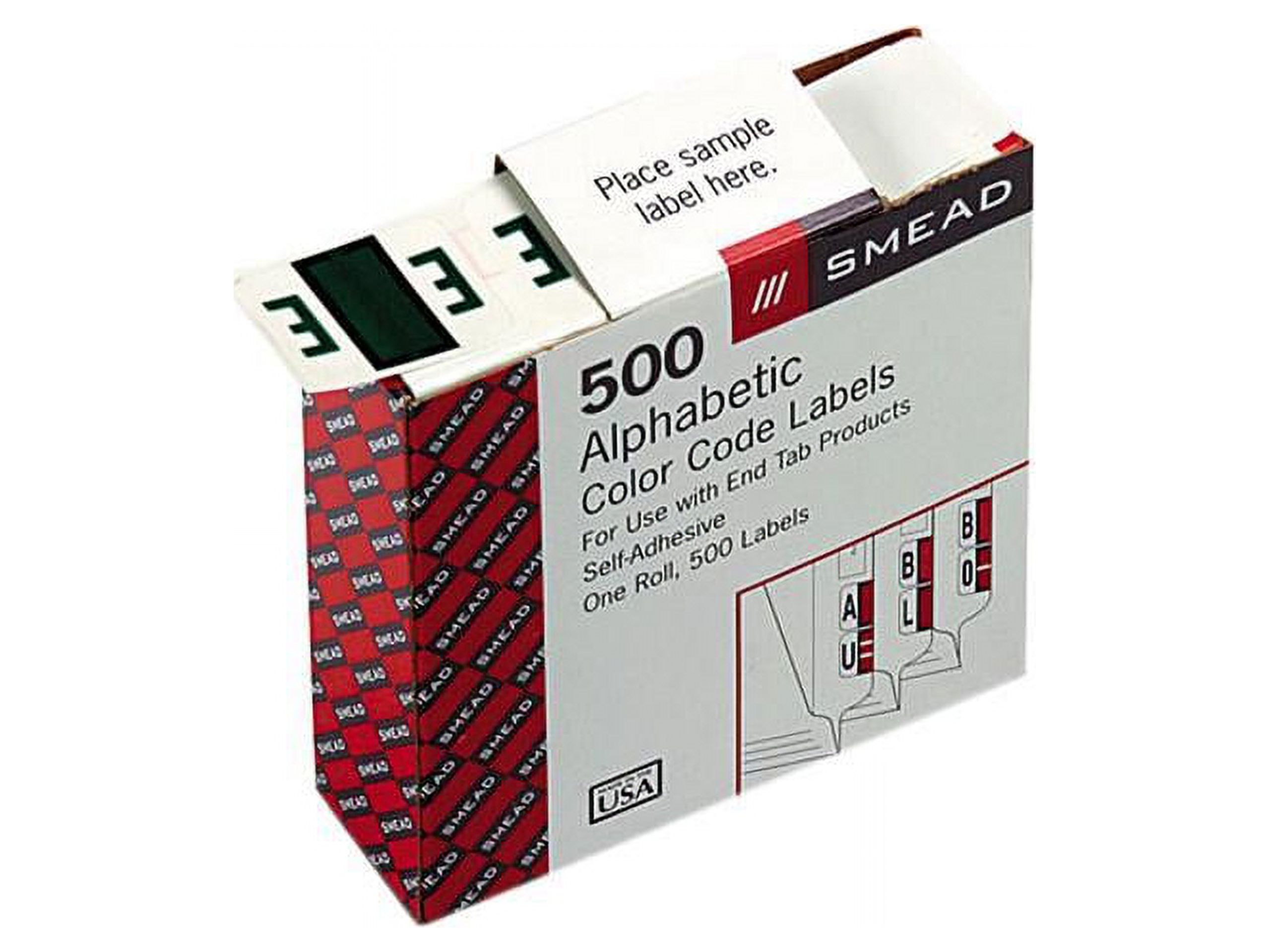 Smead 67075 A-Z Color-Coded Bar-Style End Tab Labels, Letter E, Dark Green, 500/Roll - image 1 of 3