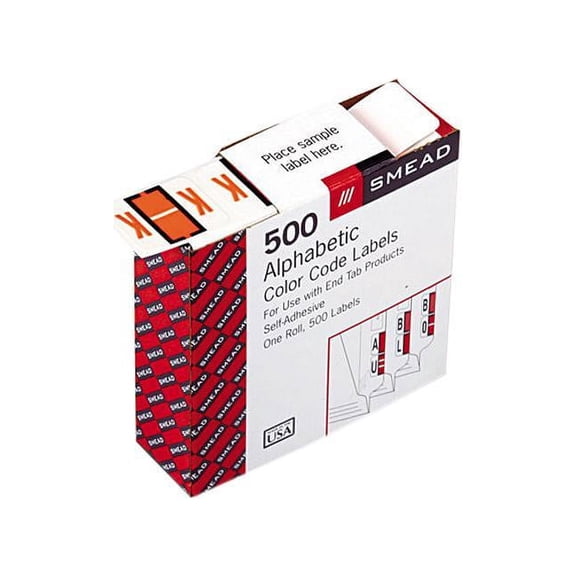 Smead 67081 A-Z Color-Coded Bar-Style End Tab Labels, Letter K, Light Orange, 500/Roll
