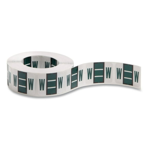 Smead A-Z Color-Coded Bar-Style End Tab Labels Letter W Dark Green 500/Roll 67093