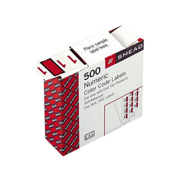 Smead 67371 Single Digit End Tab Labels, Number 1, Red-on-White, 500/Roll