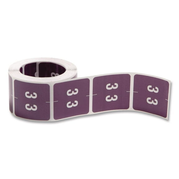 Smead Numerical End Tab File Folder Labels 3 1.5 x 1.5 Purple 250/Roll 67423