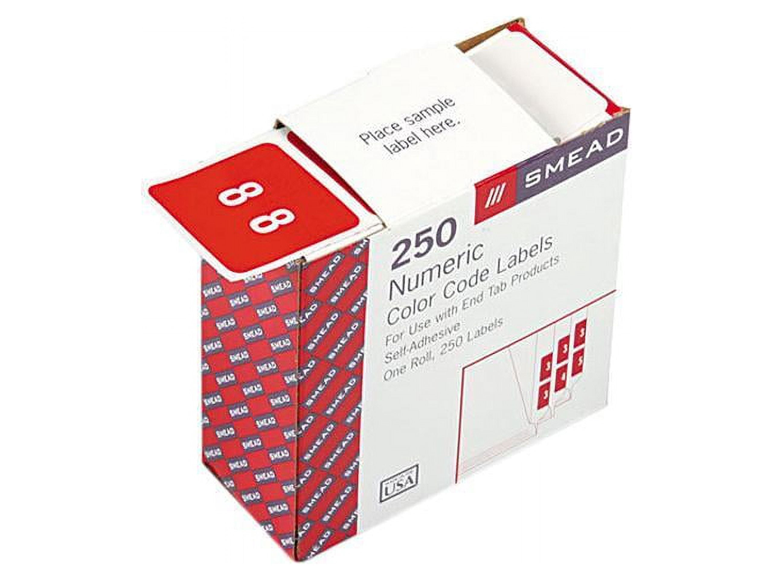 Smead 67428 Single Digit End Tab Labels, Number 8, White-on-Red, 250 ...