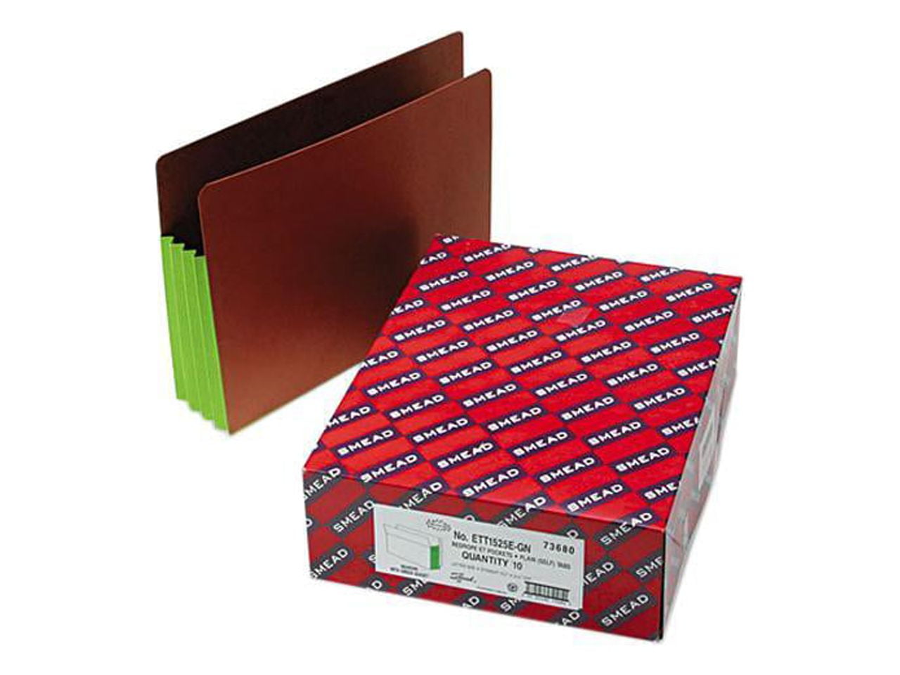 Smead 73680 3 1/2 Inch Expansion File PocketsStraight Tab, Letter, Green/Redrope, 10/Box