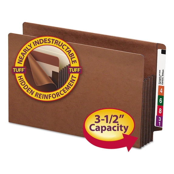 Smead 74780 3.5 in. Expansion Heavy-Duty End Tab TUFF Pockets - Redrope/Legal Size (10/Box)