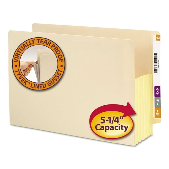 Smead 5 1/4" Exp Straight Tab File Pocket w/Tyvek Legal Manila 10/Box 76174