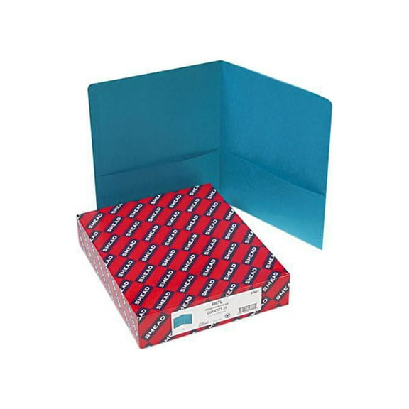 Smead 87867 Two-Pocket Portfolio, Embossed Leather Grain Paper, Teal, 25/Box