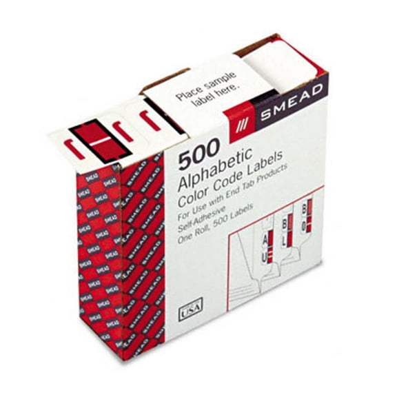 Smead A-Z Color-Coded Bar-Style End Tab Labels Letter J Red