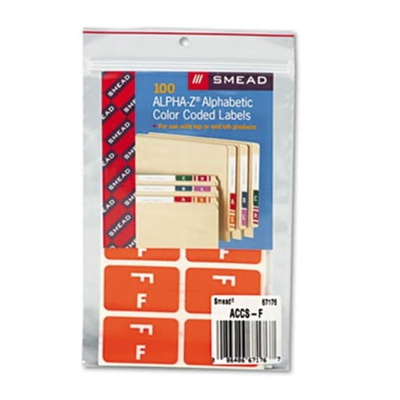 Smead Alpha-Z Color-Coded Second Letter Labels - Letter F - Orange - 100/Pack
