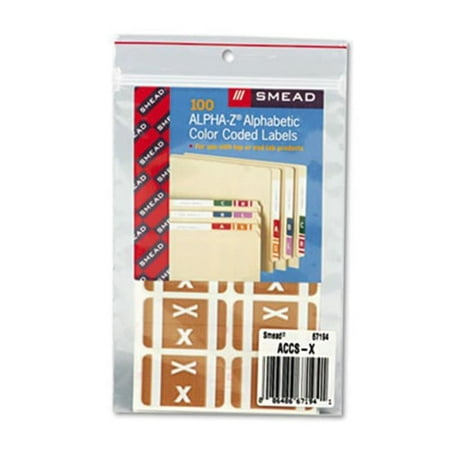 Smead Alpha-Z Color-Coded Second Letter Labels - Letter X - Light Brown - 100/Pack
