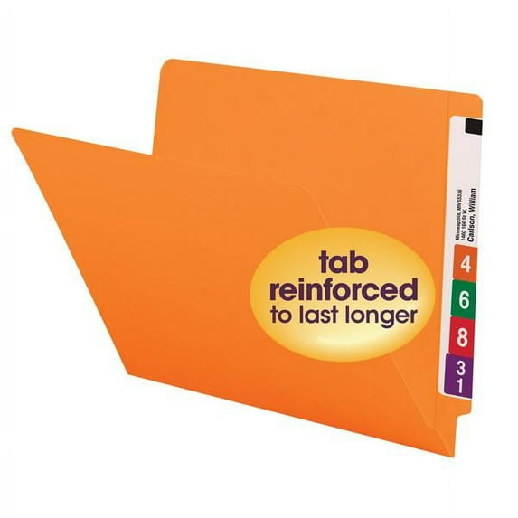 Smead Colored End Tab File Folder, Shelf-Master® Reinforced Straight-Cut Tab, Letter Size, Orange, 100 per Box (25510)