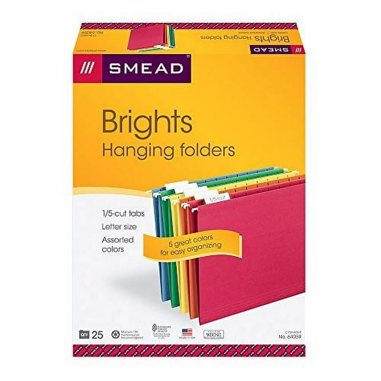 Colored Hanging Folders, Letter Size, 1/5-Cut Tabs, Three-Color Assortment, 25/Box Colored Hanging Folders, Letter Size, 1/5-Cut Tabs, Three-Color Assortment, 25/Box