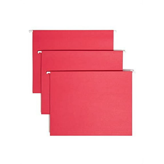 Smead Colored Hanging File Folder with Tab, 1/5-Cut Adjustable Tab, Letter Size, Red, 25 per Box (64067)