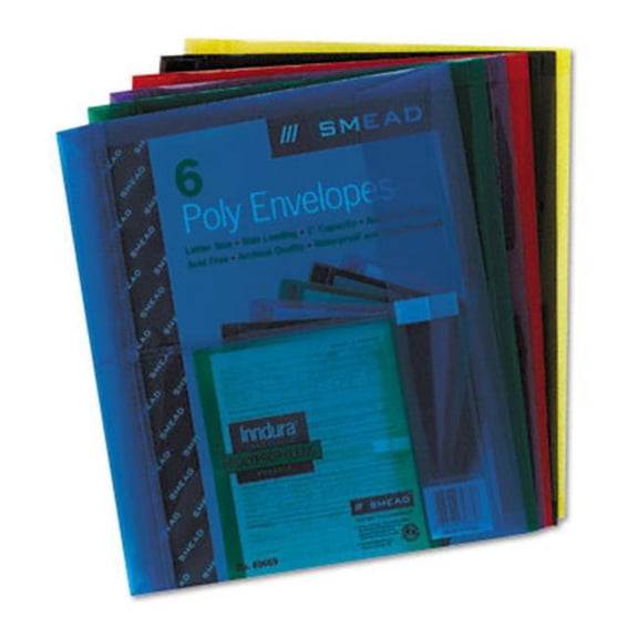 Smead Envelopes with 1 1/2 Expansion Ltr Poly BL/GR/Purple/Red/SKE/YW 6/Pk