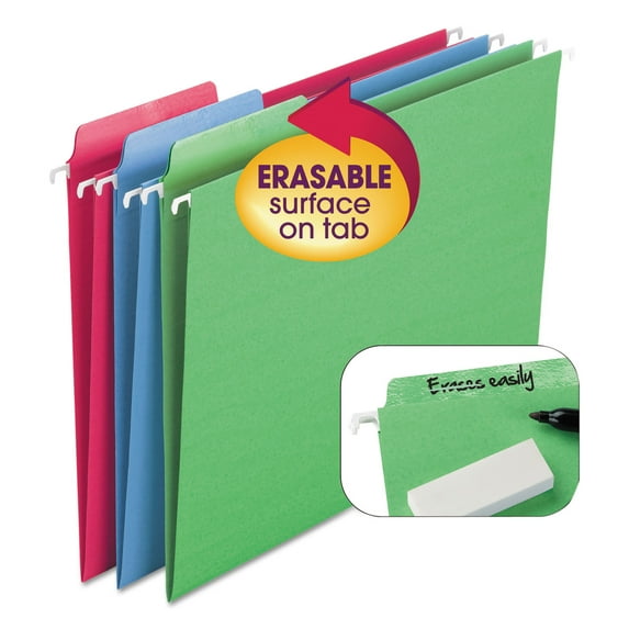 Smead Erasable Folders, Letter Size, 1/3-Cut Tab, Assorted, 18/Box (64031)