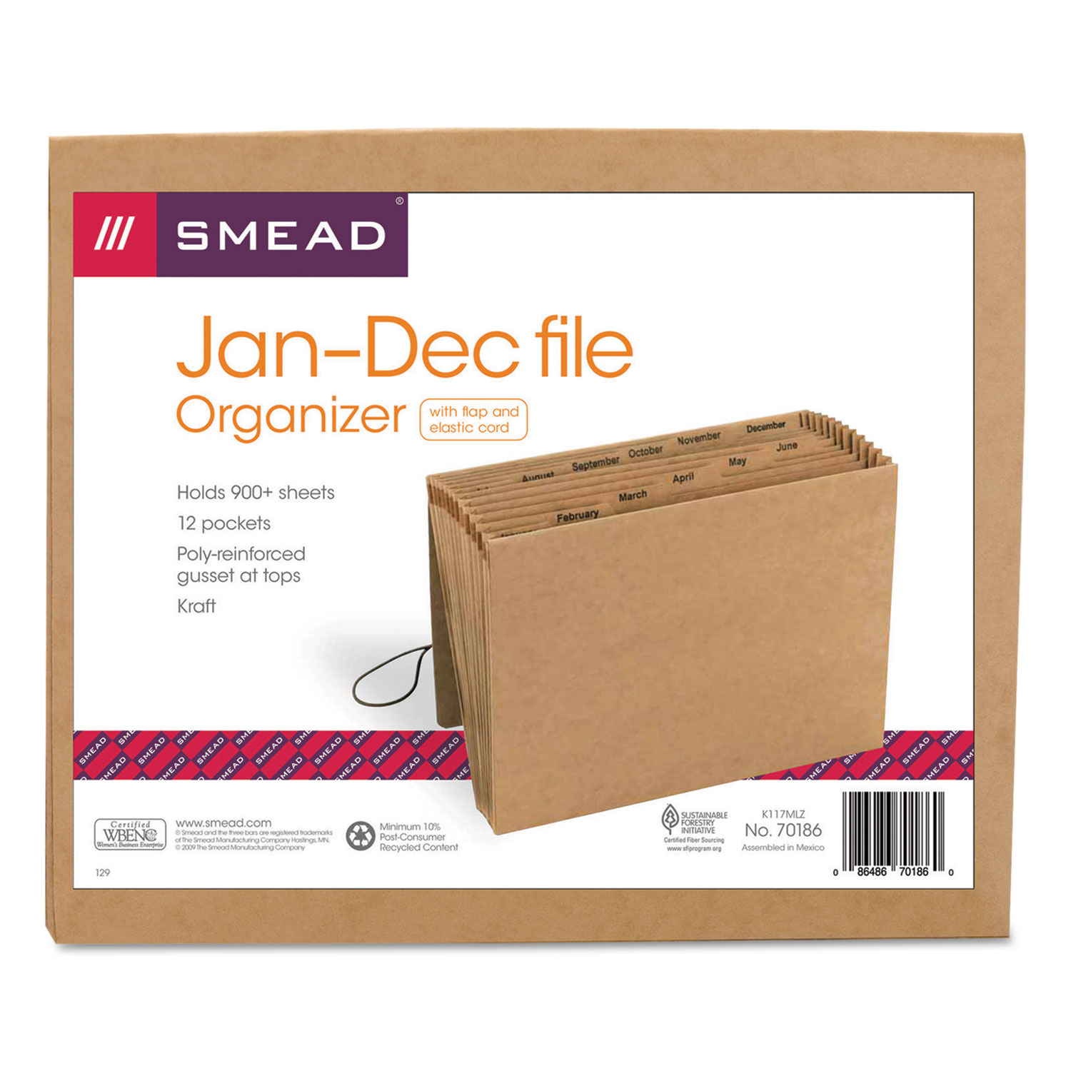 Smead Expanding File, Monthly (Jan.Dec.), 12 Pockets, Flap and Cord