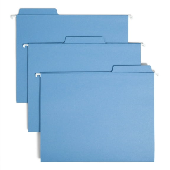 Smead FasTab® Hanging File Folder, 1/3-Cut Built-In Tab, Letter Size, Blue, 20 per Box (64099)