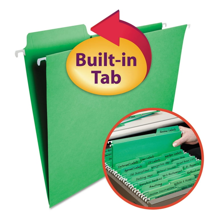 FasTab Hanging Folders, Letter Size, 1/3-Cut Tabs, Green, 20/Box FasTab Hanging Folders, Letter Size, 1/3-Cut Tabs, Green, 20/Box