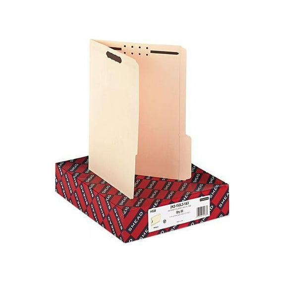 Smead Fastener File Folder, 2 Fasteners, Reinforced 1/3-Cut Tab Right Position, Letter Size, Manila, 50 per Box (14538)