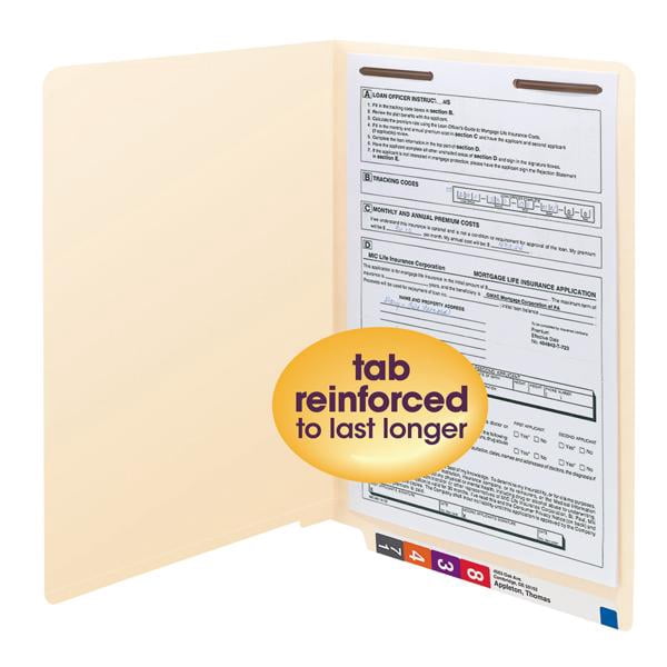 Smead End Tab Fastener File Folder, Shelf-MasterÂ® Reinforced Straight-Cut Tab, 1 Fastener, Legal Size, Manila, 50 per Box (37110)