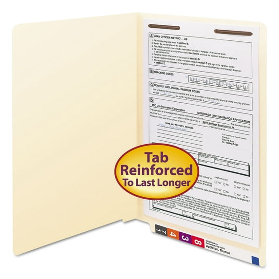 Smead Fastener File Folders with Shelf-Master Reinforced Tab Legal - 8 1/2" x 14" Sheet Size - 3/4" Expansion - 1 x 2B Fastener(s)