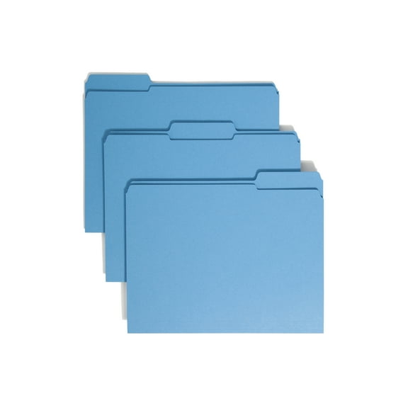 Smead File Folders with Reinforced Tab Letter - 8 1/2" x 11" Sheet Size - 3/4" Expansion - 1/3 Tab Cut - Top Tab Location - Assorted Position Tab Position - 11 pt. Folder Thickness - Blue - 1.09 oz -