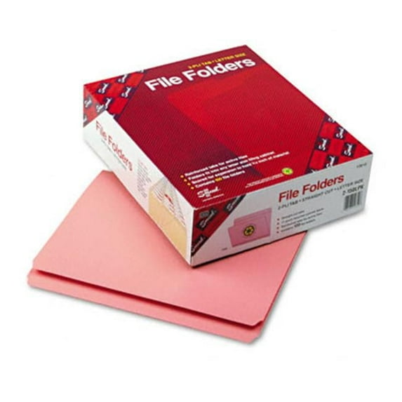Smead File Folders- Straight Cut- Reinforced Top Tab- Letter- Pink- 100/Box