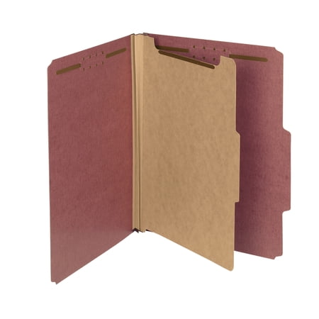 Smead® Pressboard Classification Folders, 1 Divider, Letter Size, 100% Recycled, Red, Box Of 10