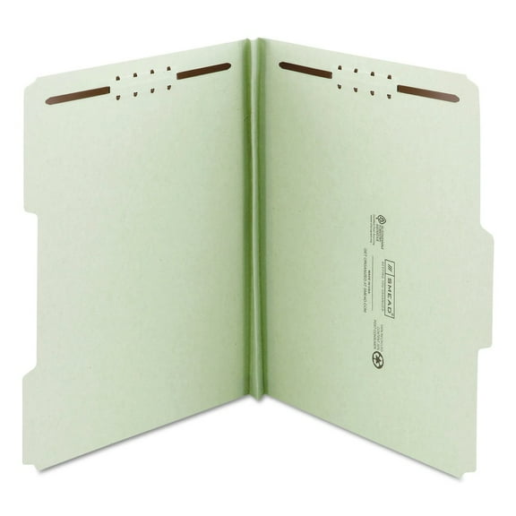 Smead 20003 1 in. Expansion 2 Fasteners Legal Size Recycled Pressboard Fastener Folders - Gray-Green Exterior (25/Box)