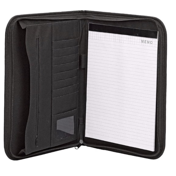 Smead Nylon Zippered Padfolio with Lined Notepad, Tablet Pocket and Card Slots, Letter Size, Black