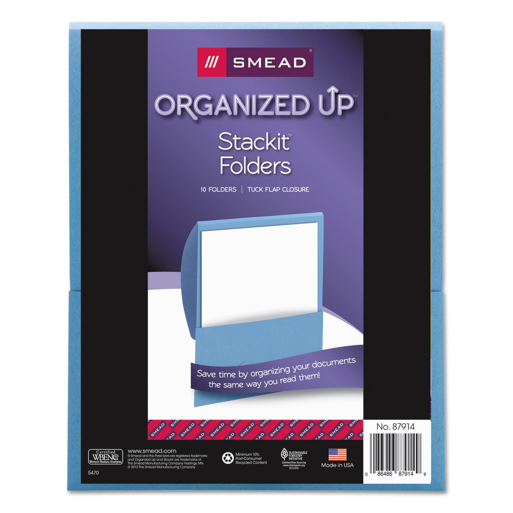 Smead Organized Up Stackit Folder, Textured Stock, 11 x 8 1/2, Blue, 10