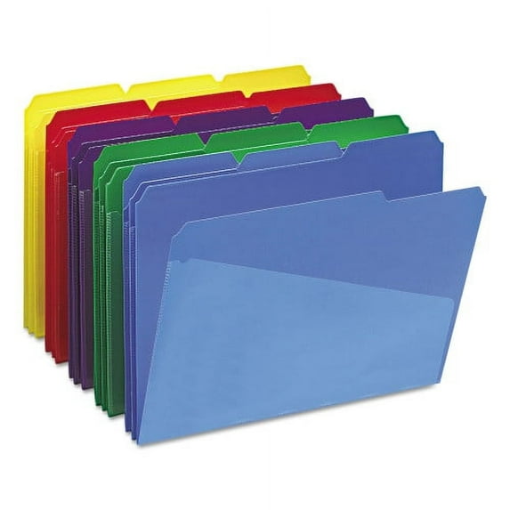 Smead Poly Colored File Folders With Slash Pocket, 1/3-Cut Tabs: Assorted, Letter Size, 0.75" Expansion, Assorted Colors, 30/Box