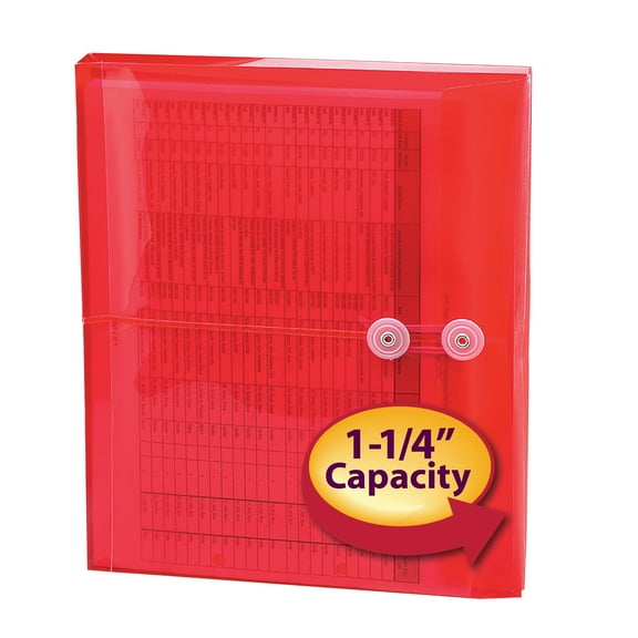 Smead Poly Envelope, 1-1/4" Expansion, String-Tie Closure, Side Load, Letter Size, Red, 5 per Pack (89527)