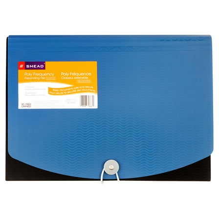 Smead Poly Expanding File, 12 Dividers, Flap and Cord Closure, Letter Size, Wave Pattern Blue/Black (70863)