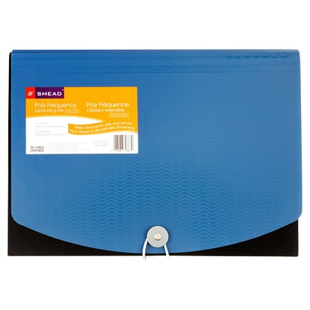 Smead Poly Expanding File, 12 Dividers, Flap and Cord Closure, Letter Size, Wave Pattern Blue/Black (70863)