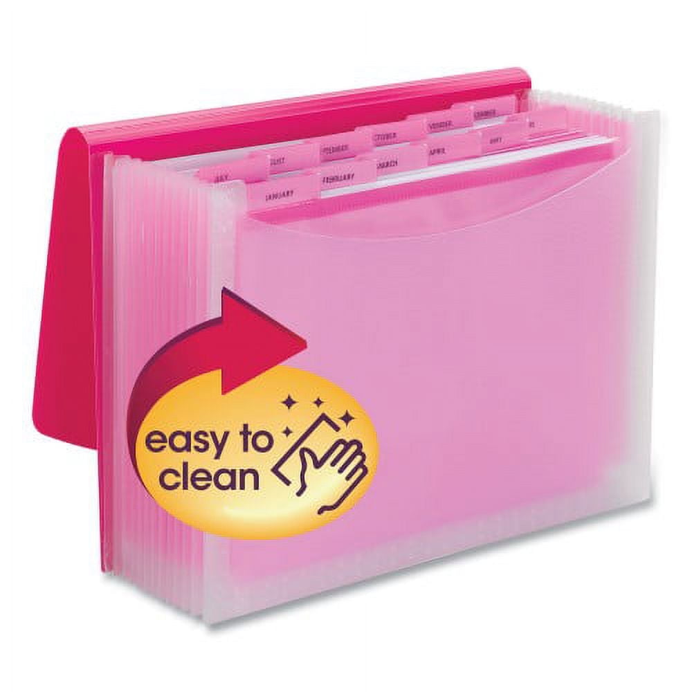 Poly Expanding Folders, 12 Sections, Cord/Hook Closure, 1/6-Cut Tabs, Letter Size, Pink/Clear Poly Expanding Folders, 12 Sections, Cord/Hook Closure, 1/6-Cut Tabs, Letter Size, Pink/Clear