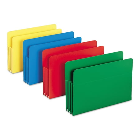 Smead Poly File Pocket, Straight-Cut Tab, 3-1/2" Expansion, Legal Size, Assorted Colors, Pack of 4 (73550)