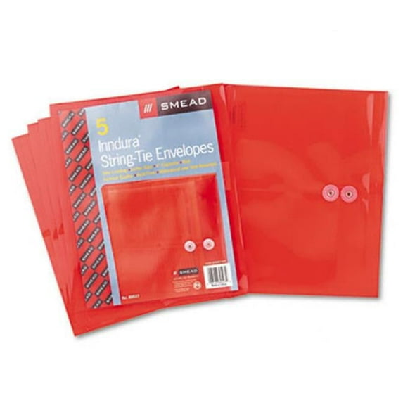 Smead Poly String & Button Booklet Envelope 9 3/4 x 11 5/8 x 1 1/4 Red 5 Pack