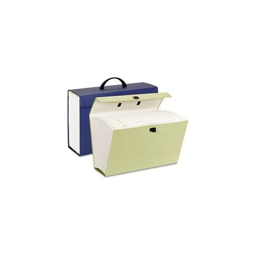 Blue Portable Expanding File Box with 19 Pockets