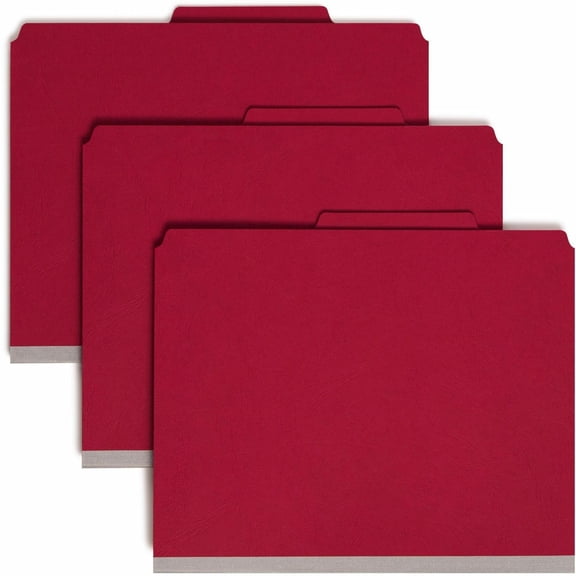 Smead, SMD14202, Premium Pressboard Classification Folders with SafeSHIELD Coated Fastener Technology, 10 / Box, Bright Red