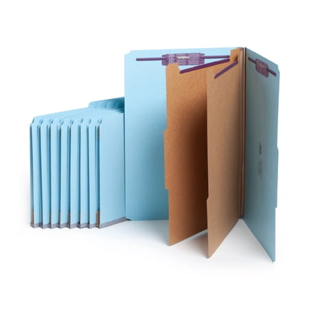 Smead® Classification Folders, Top-Tab With SafeSHIELD® Coated Fasteners, 2" Expansion, Legal Size, 50% Recycled, Blue, Box Of 10