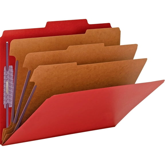 Smead Pressboard Classification Folder with SafeSHIELD Three Dividers Letter Size Bright Red 10/Box (14095)