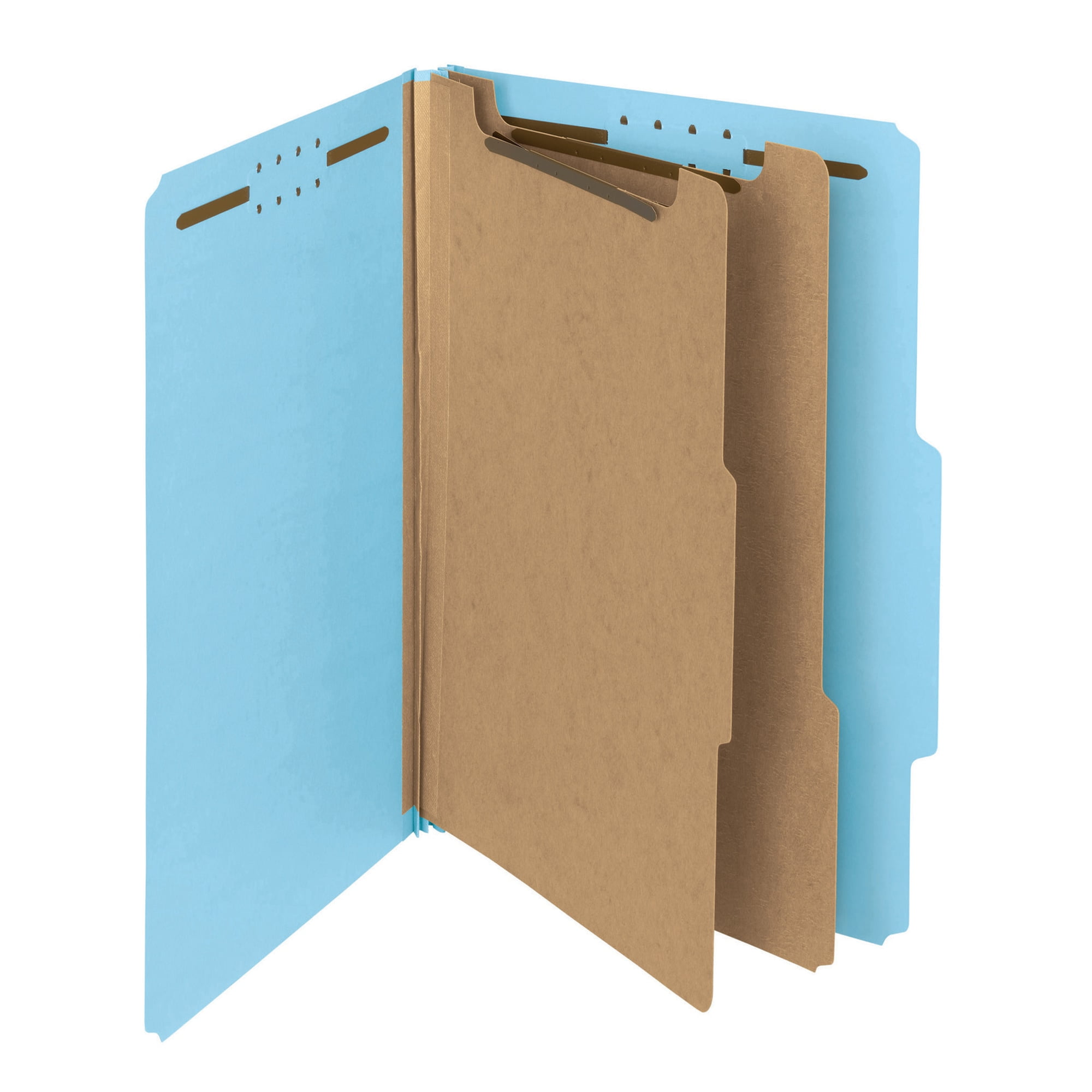 Smead® Pressboard Classification Folders, 2 Dividers, Legal Size, 100 Recycled, Blue, Box Of 10