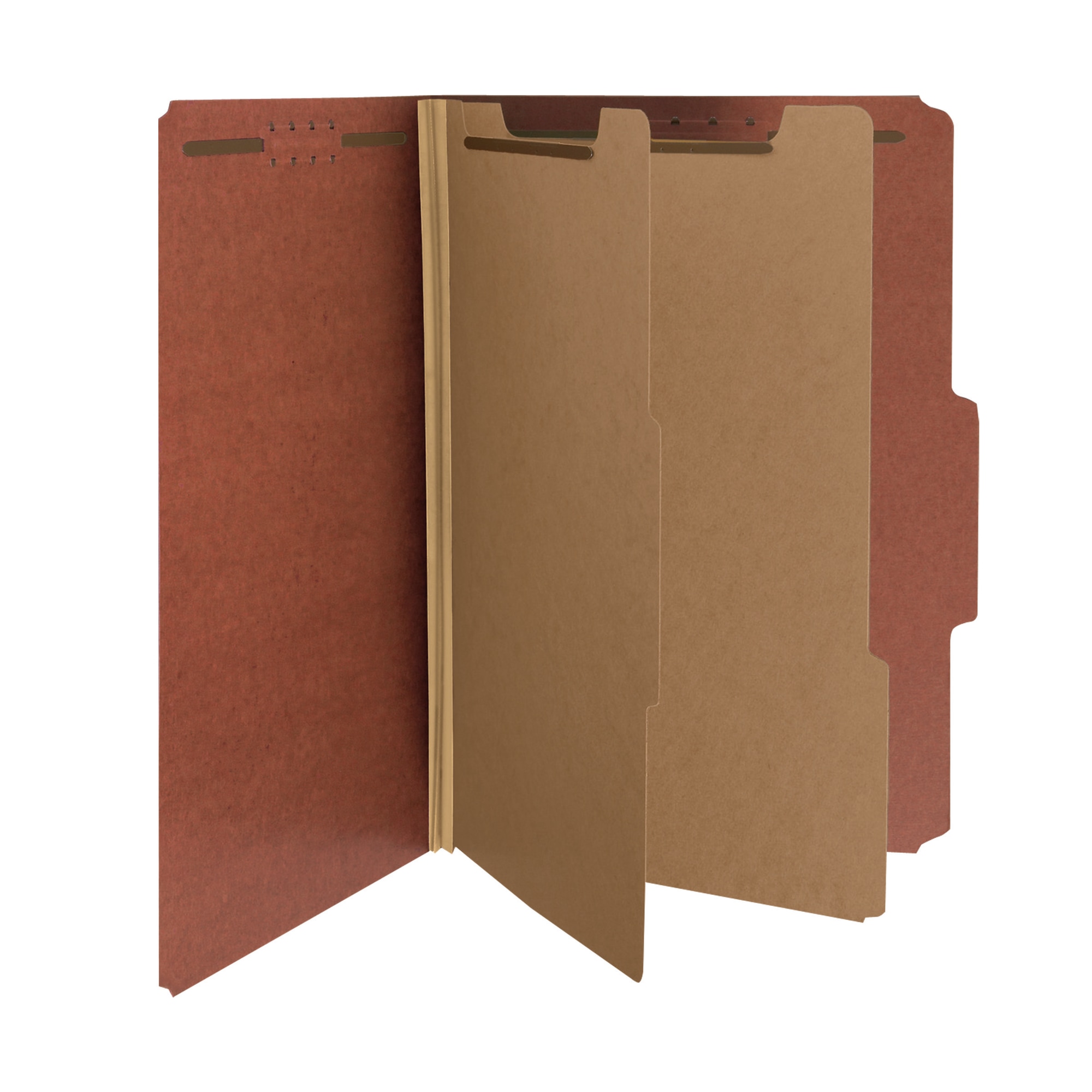 Smead® Pressboard Classification Folders, 2 Dividers, Legal Size, 100 Recycled, Red/Brown, Pack