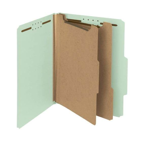 Smead Pressboard Classification Folders, 2 Dividers, Letter Size, 100% Recycled, Gray/Green, Box Of 10