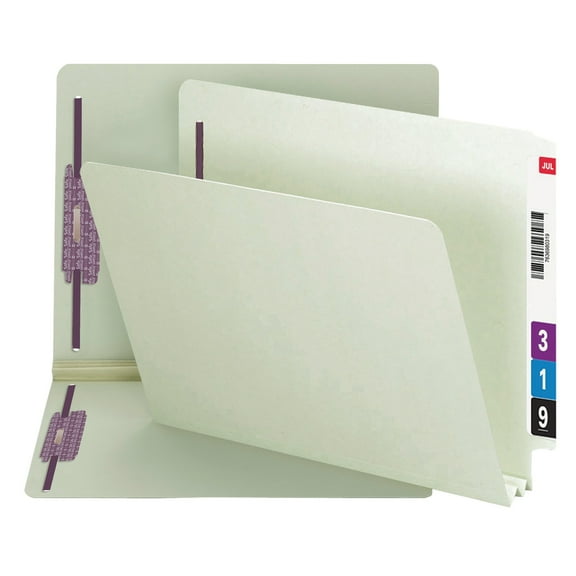 Smead Pressboard End-Tab Folders With SafeSHIELD Fastener, Straight Cut, 2" Expansion, Letter Size, Gray/Green, Pack Of