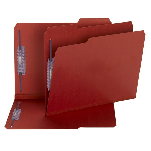 Smead Pressboard Fastener File Folder with SafeSHIELD® Fasteners, 2 Fasteners, 1/3-Cut Tab, 2" Expansion, Letter Size, Bright Red, 25 per Box (14936)